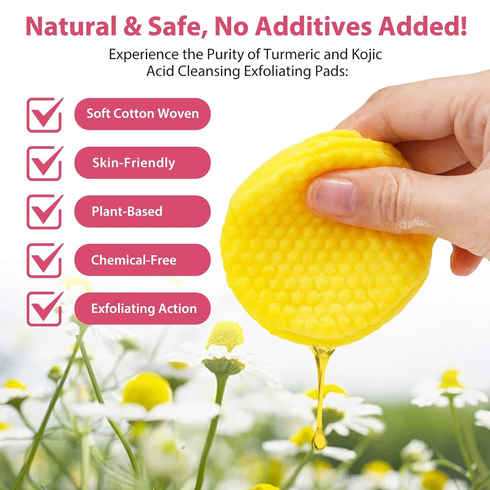 Kojic Acid & Turmeric Cleansing Pads for Glowing Skin | Brighten, Exfoliate, & Refresh.