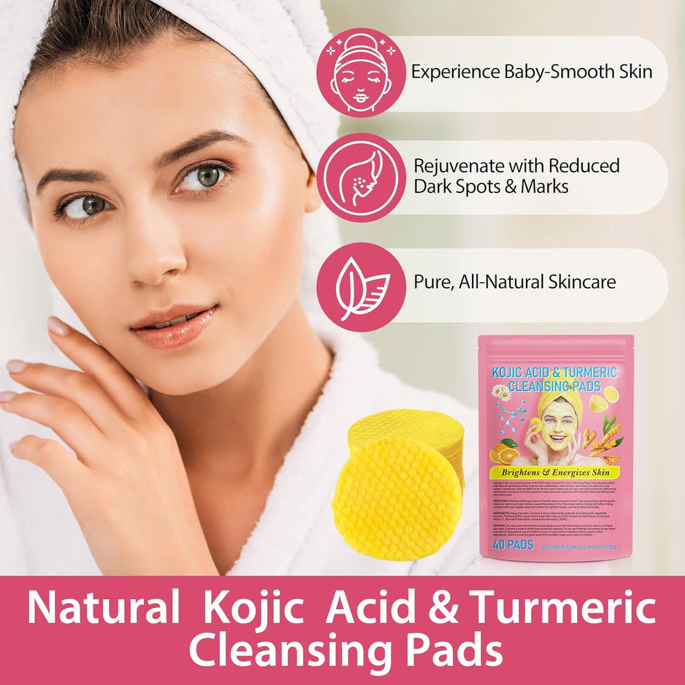 Kojic Acid & Turmeric Cleansing Pads for Glowing Skin | Brighten, Exfoliate, & Refresh.