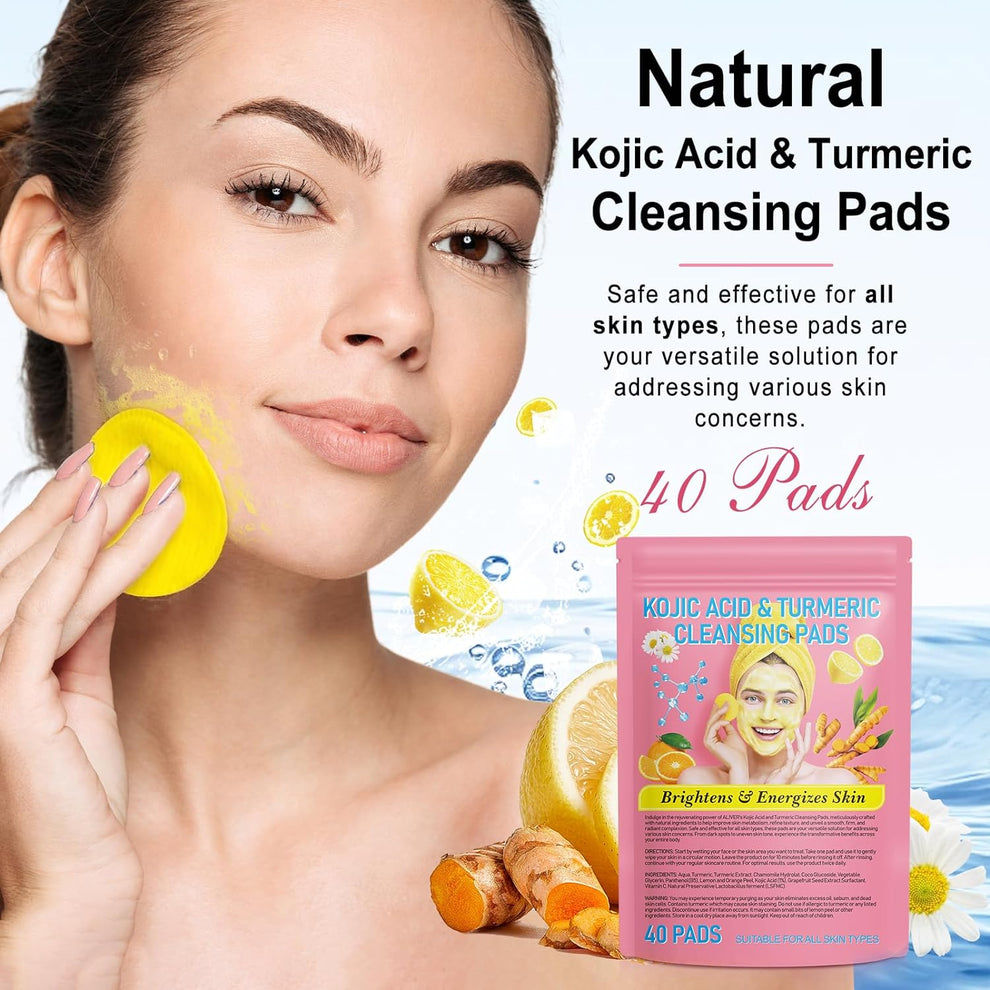 Kojic Acid & Turmeric Cleansing Pads for Glowing Skin | Brighten, Exfoliate, & Refresh.