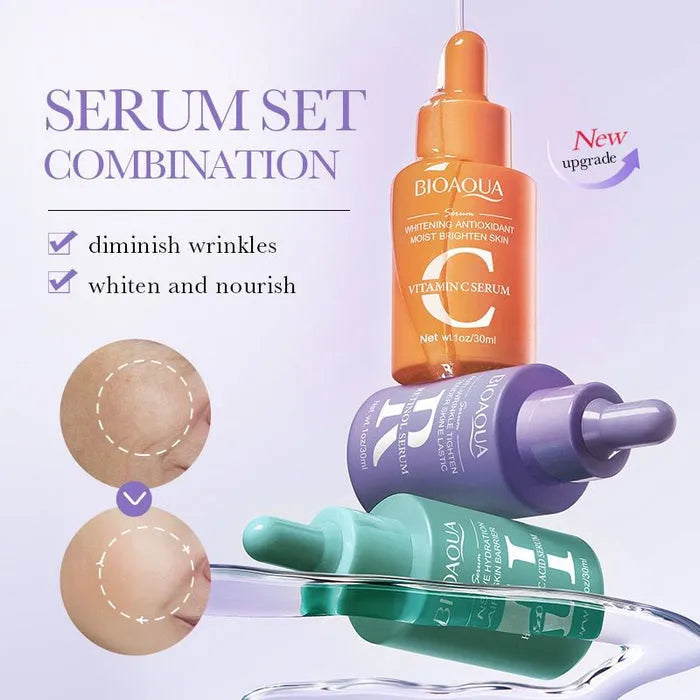 Bioaqua 3 in 1 Serum Combination Set | Whitening, Anti-Wrinkle, Hyaluronic Acid Serum